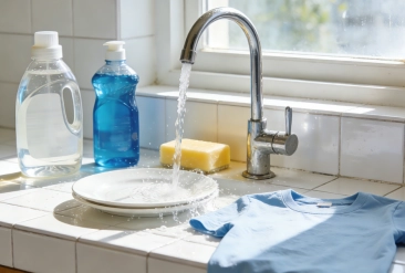 Aplicações diárias de detergentes e produtos químicos